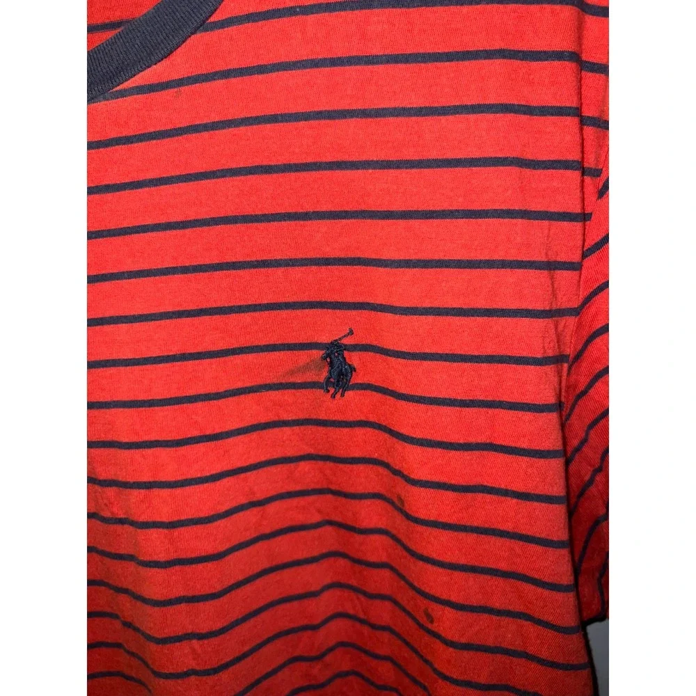 Polo Ralph Lauren Mens Large Red Navy Striped Short Sleeve Crew Neck T-Shirt